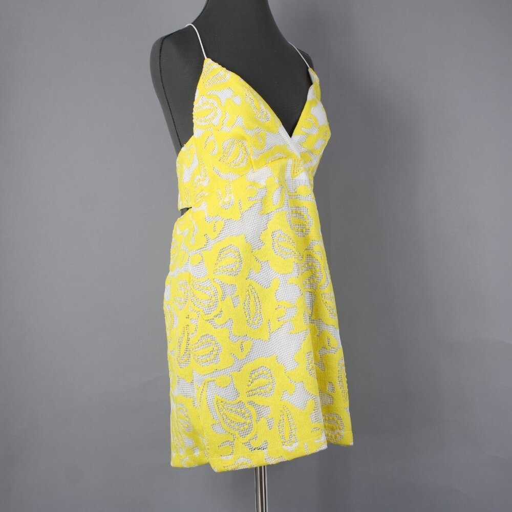 Maeve Dress $170 Sz 10 Yellow White Lined Embroidered V Neck Poly Viscose - Picture 9 of 16